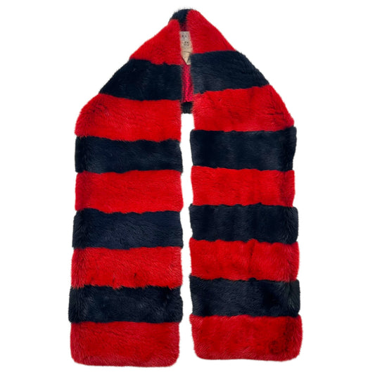Celine Red & Navy Blue Mink Fur Scarf