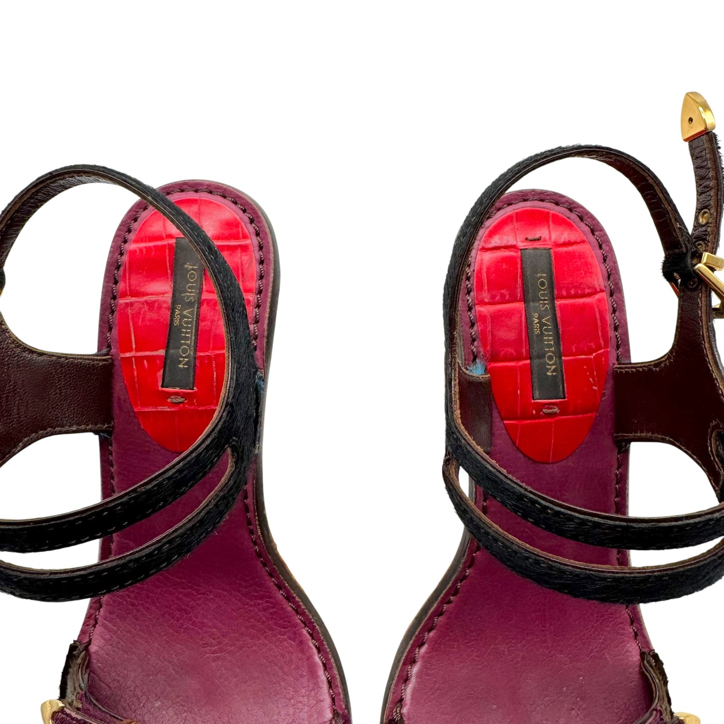 Louis Vuitton Multicolor Ponyhair & Croc Sandal Heels
