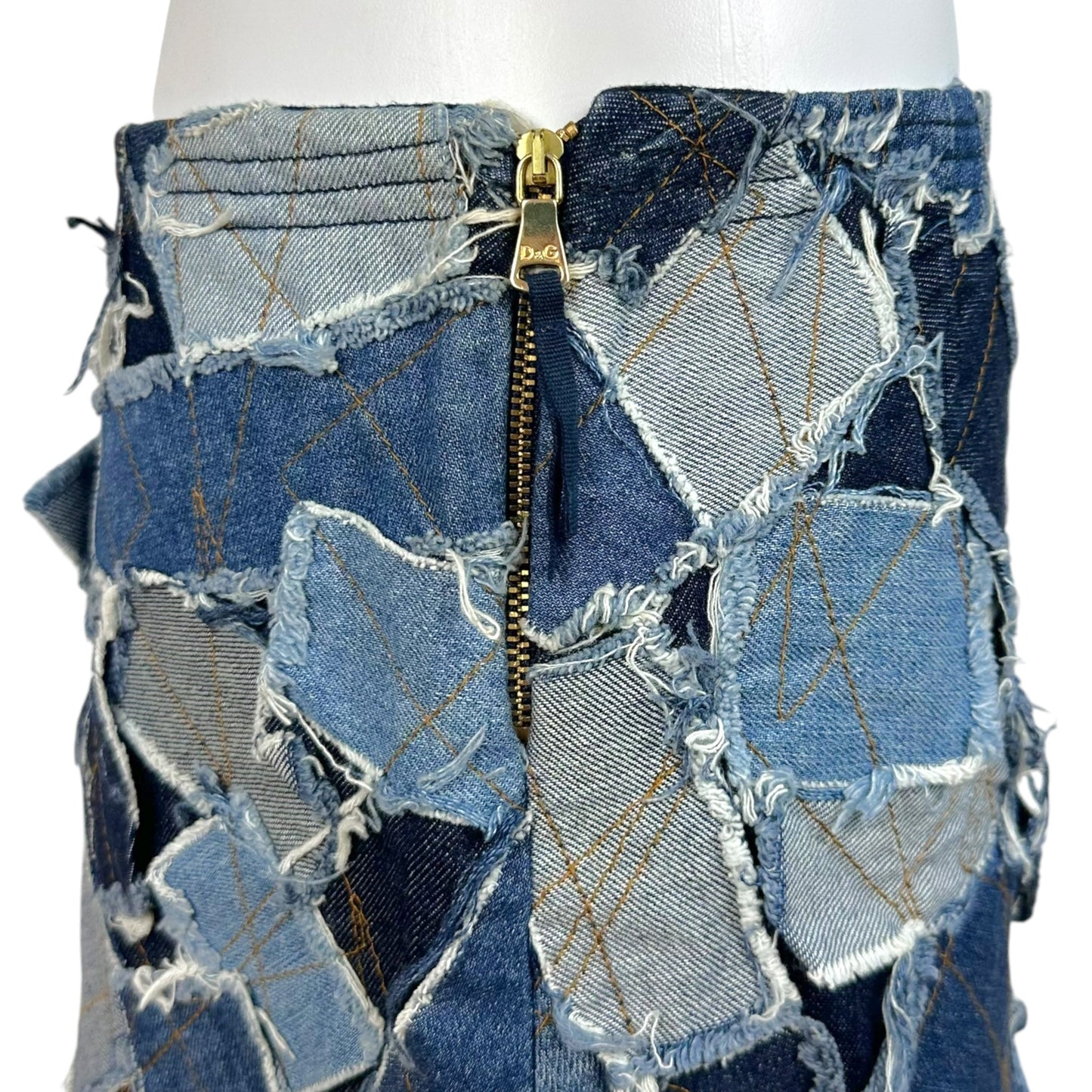 D&G Dolce & Gabbana Denim Patchwork Mini Skirt