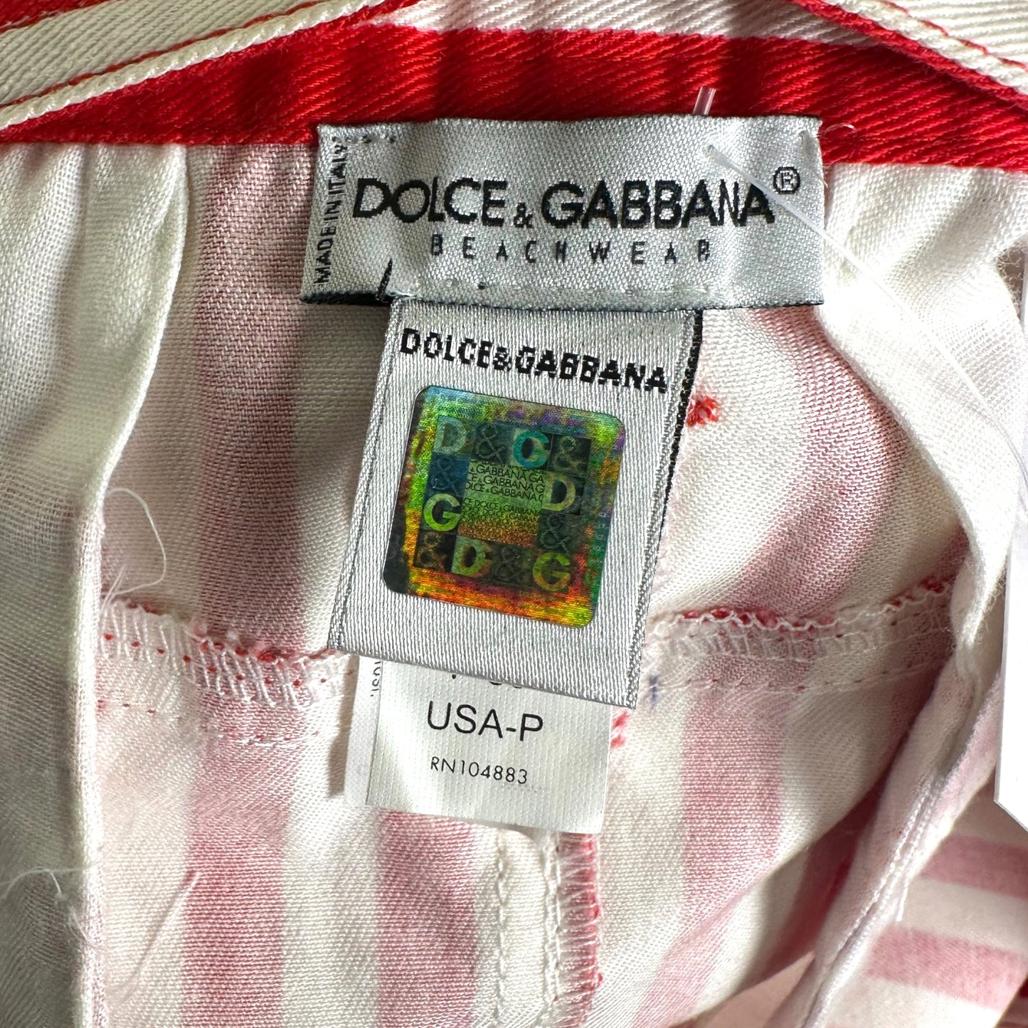 Dolce & Gabbana Beachwear Red & White Studded Striped Mini Skirt