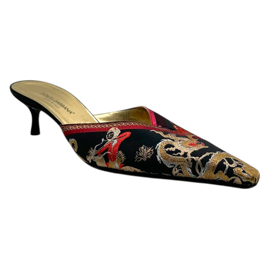 Dolce & Gabbana Asian-Inspired Printed Silk Kitten Heel Mules