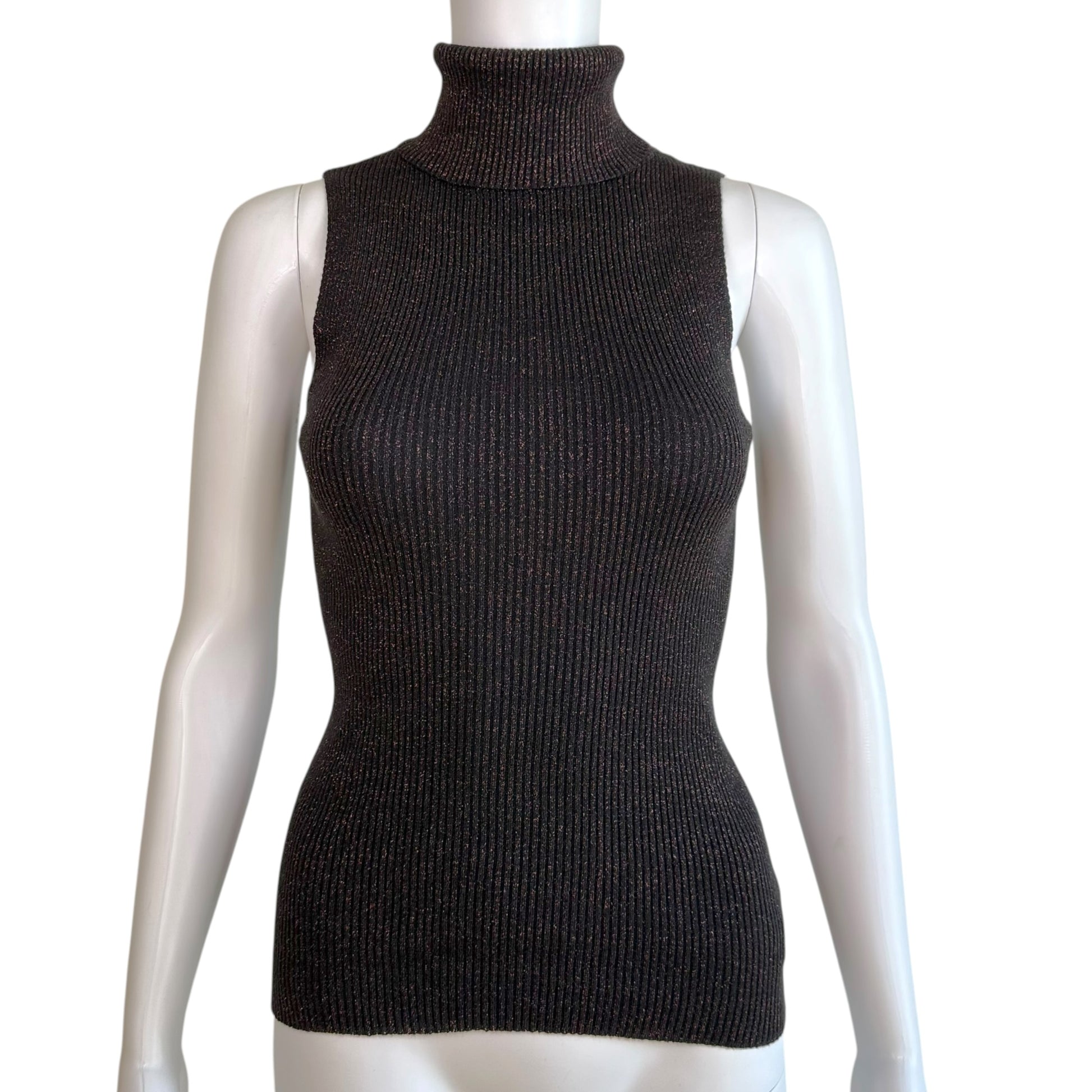 Dolce & Gabbana Black Red Metallic Knit Sleeveless Turtleneck