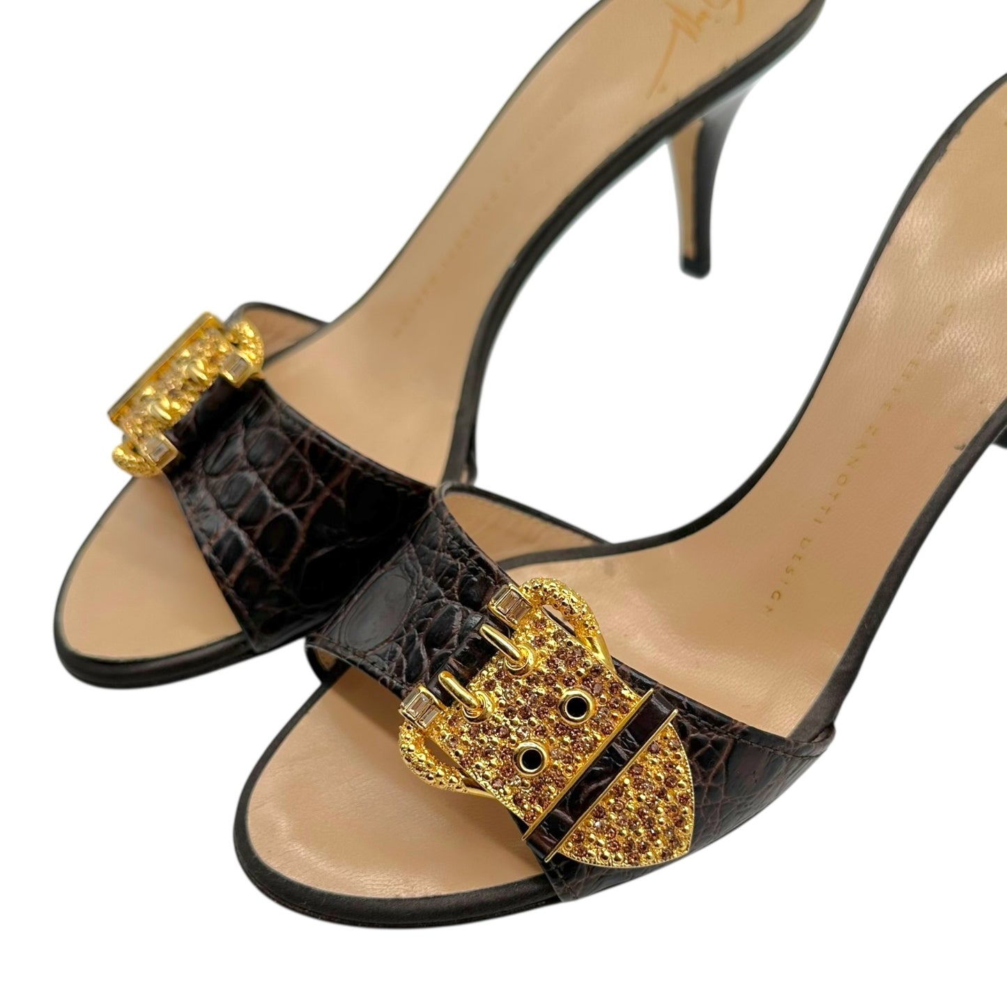 Giuseppi Zanotti Brown Croc Embossed Open-Toe Heels