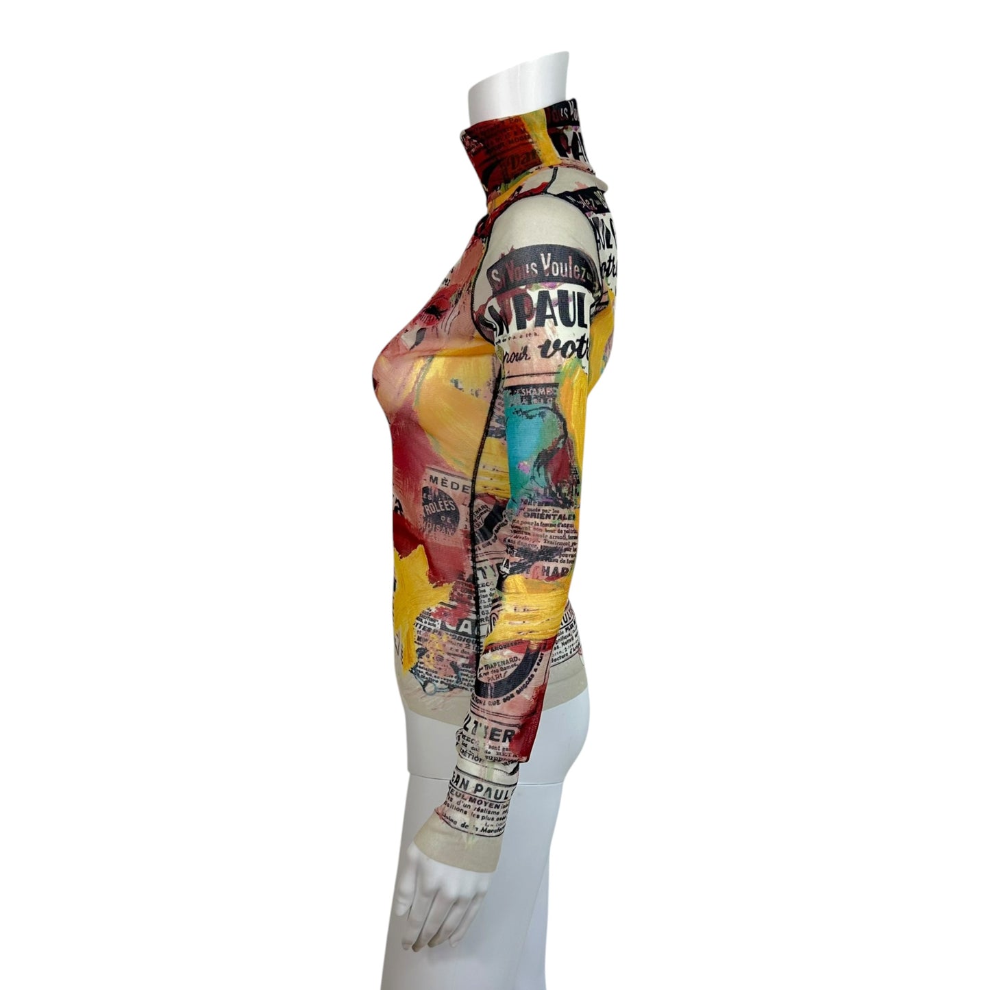 Jean Paul Gaultier Multicolor Newsprint Mesh Turtleneck Top