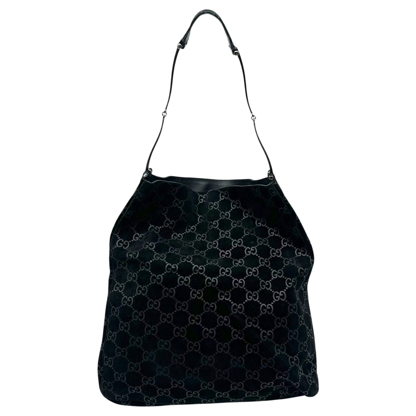 Gucci Black Suede Hobo Bag With Metal Horsebit Strap