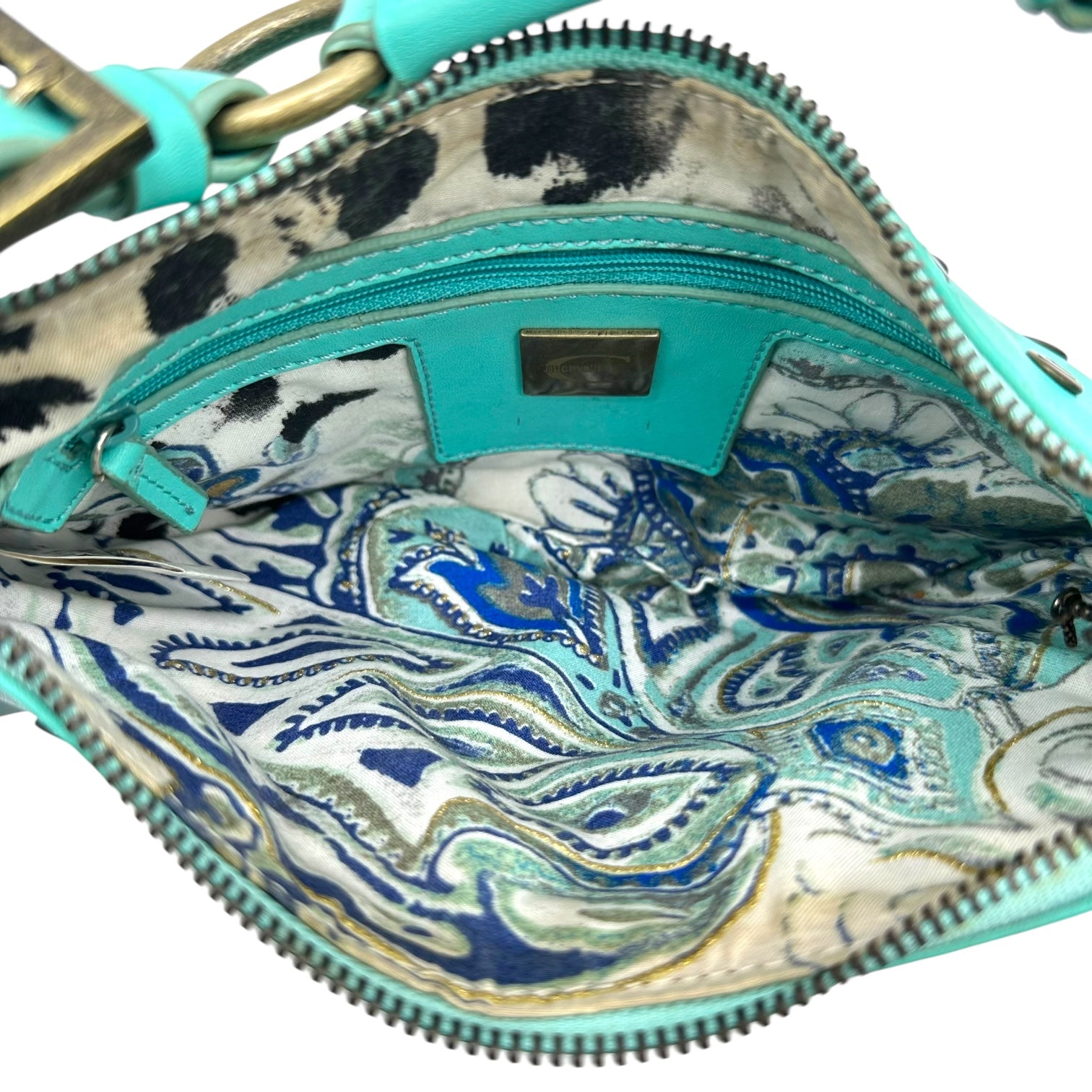 Just Cavalli Roberto Cavalli Teal Blue Studded Shoulder Bag - Outfit Repeater