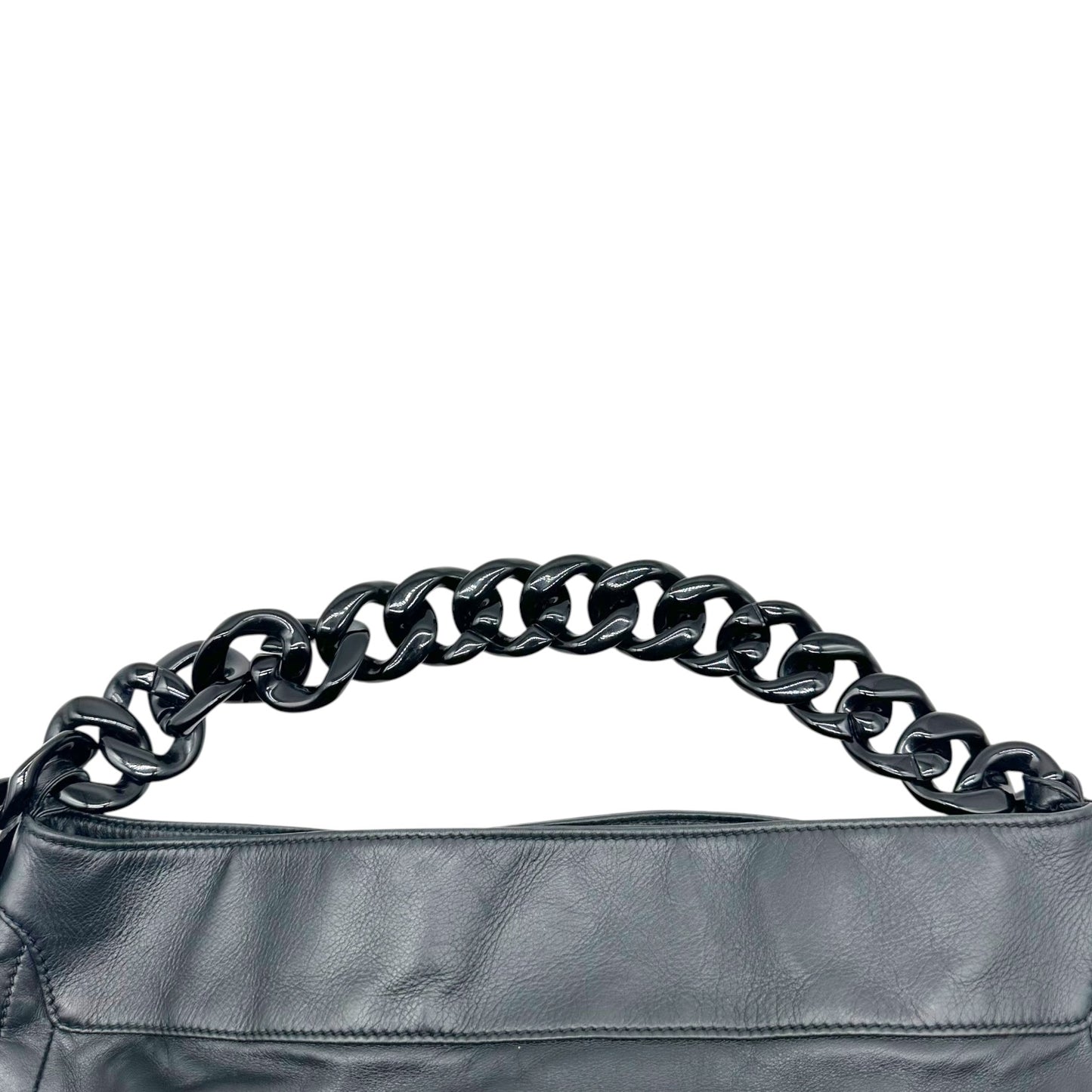 Chanel Black Leather Hobo Bag With Chain Strap