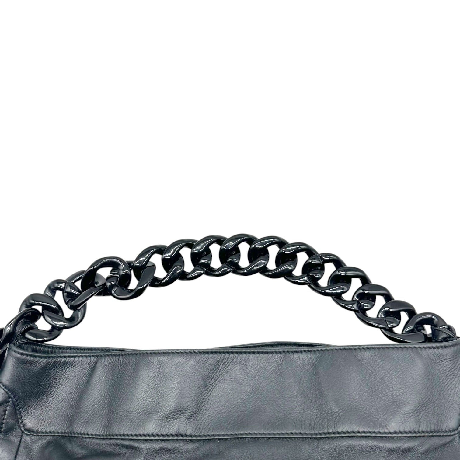 Chanel Black Leather Hobo Bag With Chain Strap
