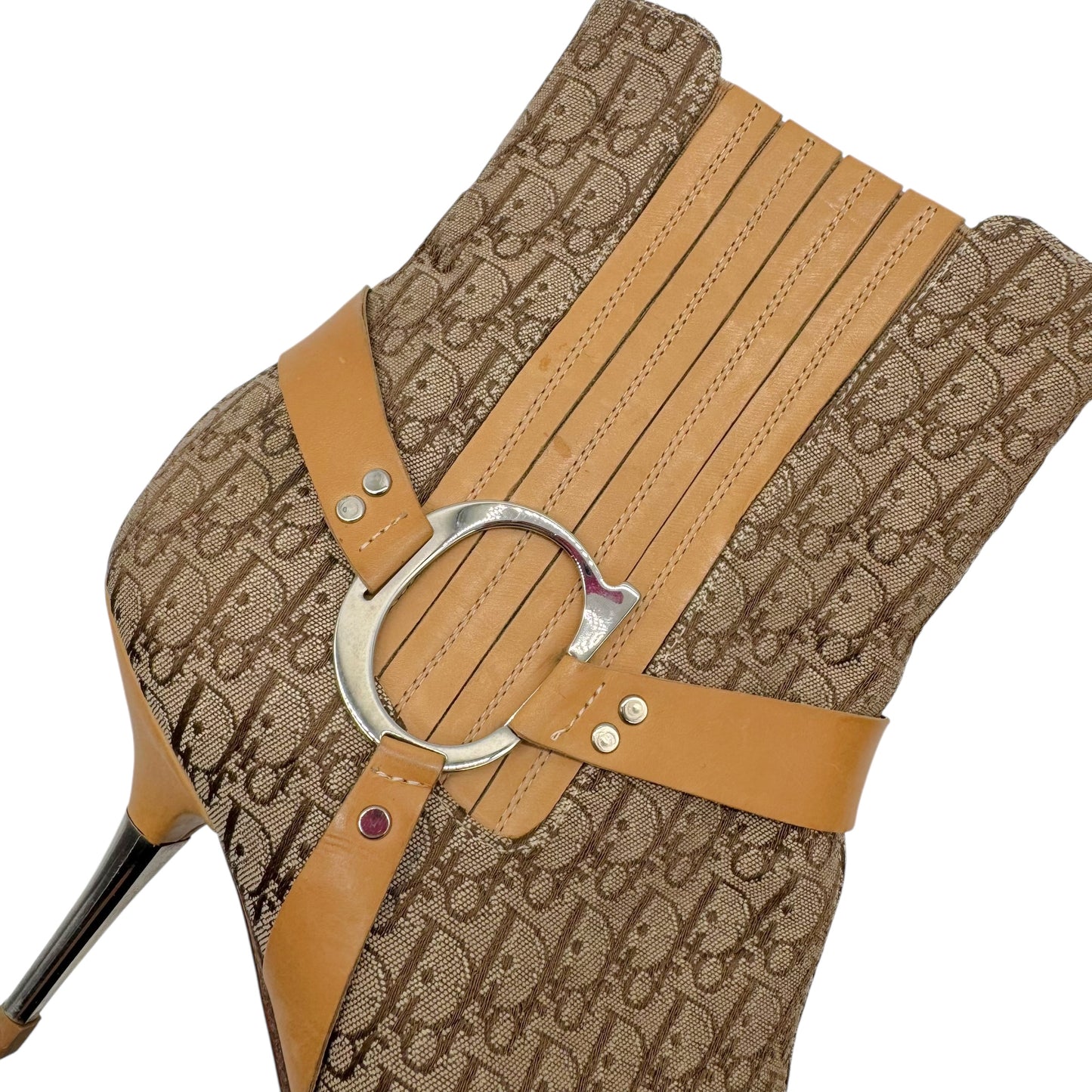 Christian Dior Tan Monogram Trotter Logo Heeled Boots - Outfit Repeater