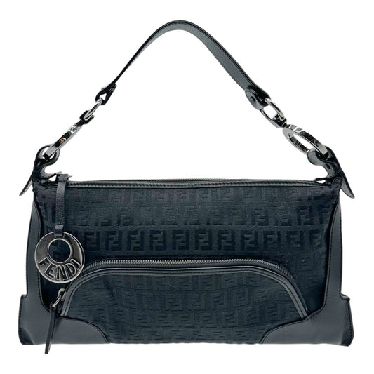 Fendi Black Zucchino Monogram Leather Trim Shoulder Bag