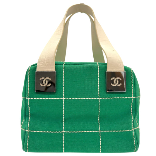 Chanel Green Canvas Quilted Handbag