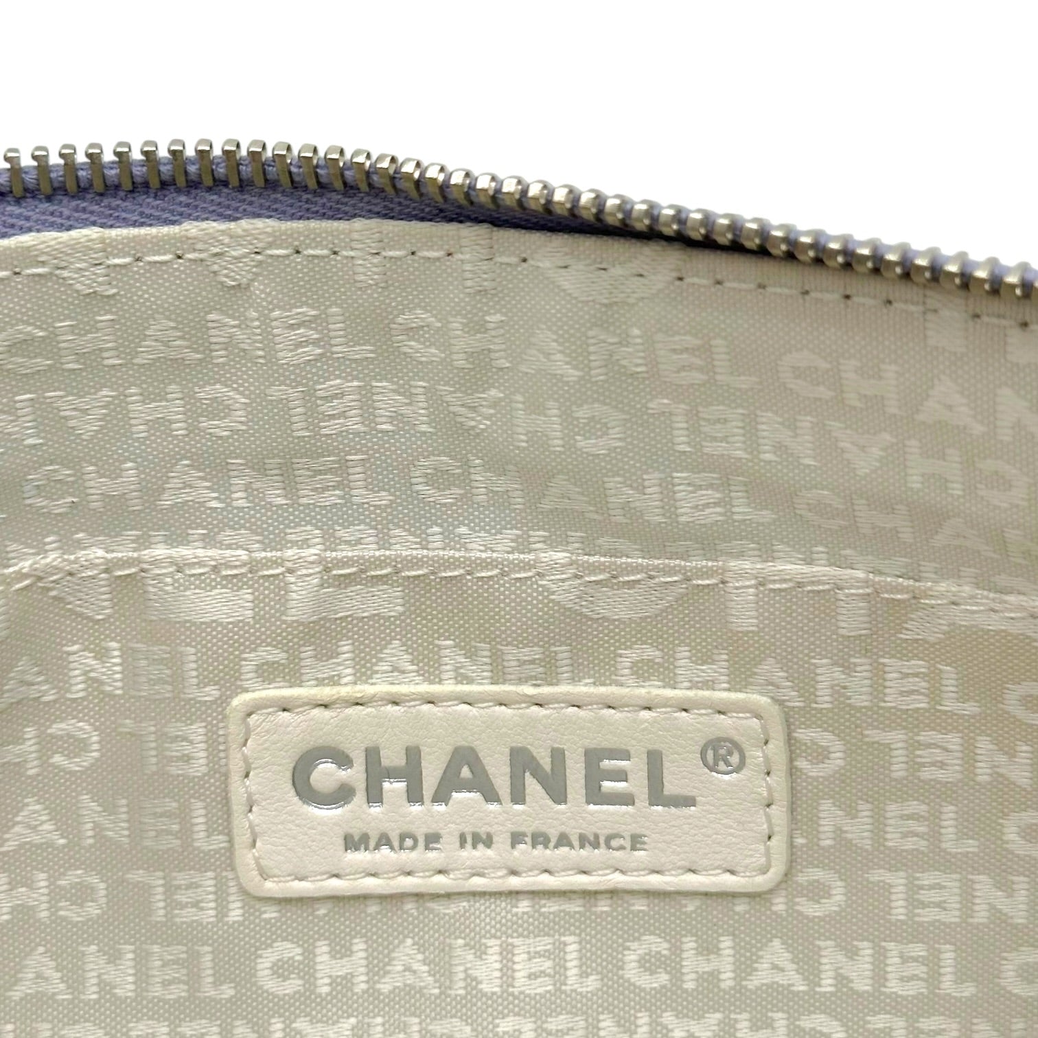 Chanel Silk Pochette Bag Light Purple Embroidered Logo