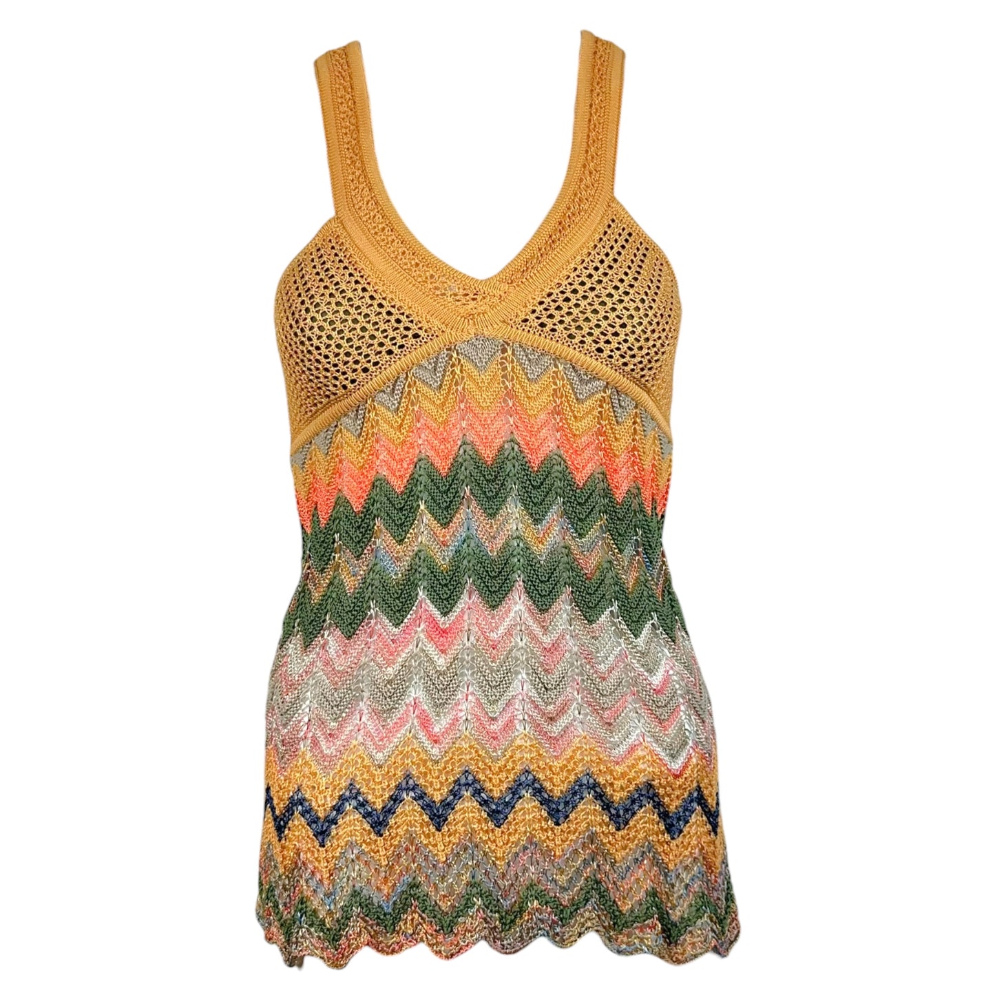 Missoni Multicolor Chevron Knit Semi-Sheer Cross Back Tank