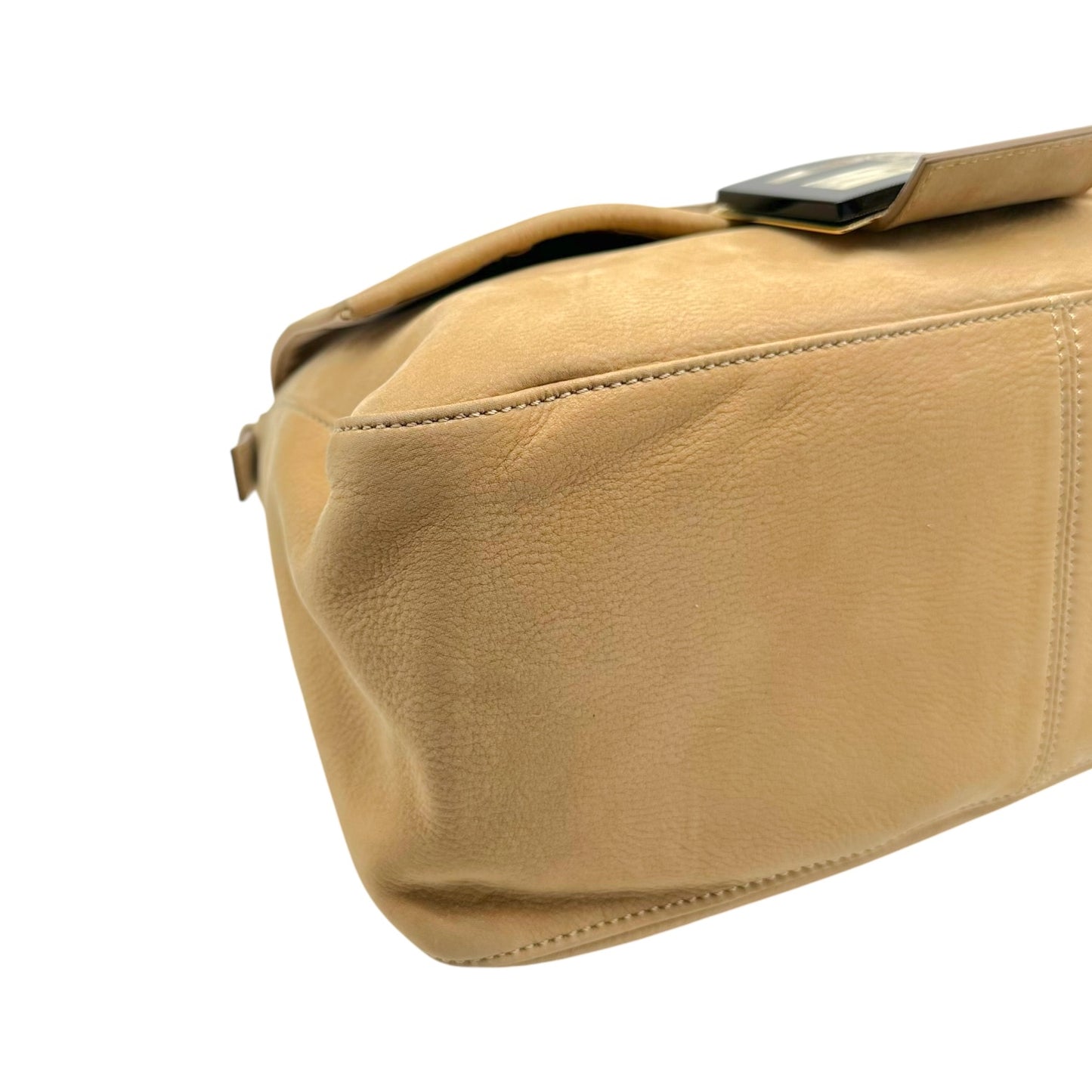 Fendi XL Mama Baguette Bag Tan Nubuck Burlwood Accent