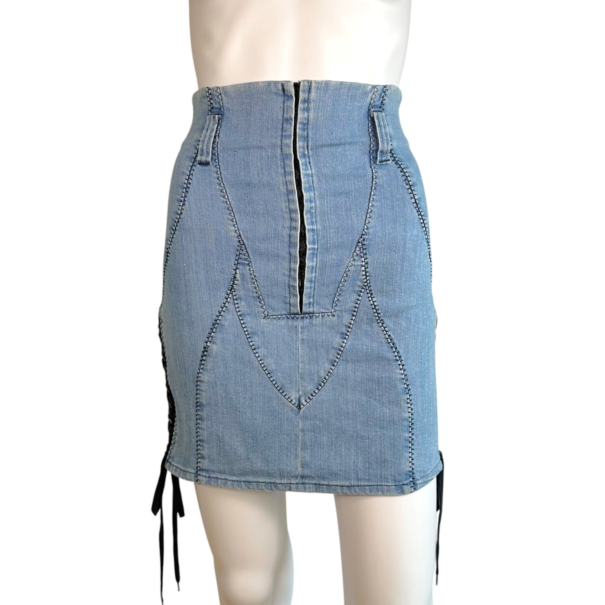 D&G High Waisted Denim Mini Skirt Light Blue Lace-Up