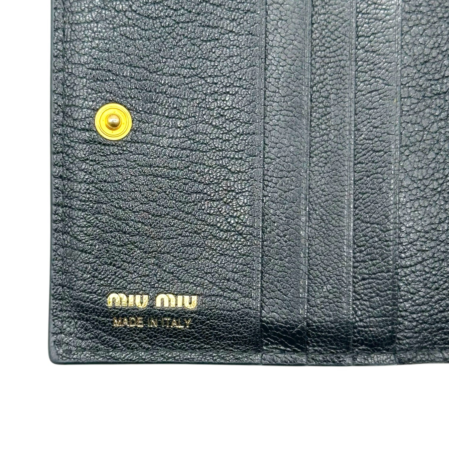 Miu Miu Black Gold Leather Bi-Fold Wallet
