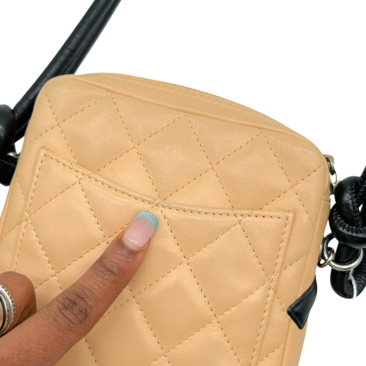 Chanel Small Crossbody Bag Beige Black Quilted Leather