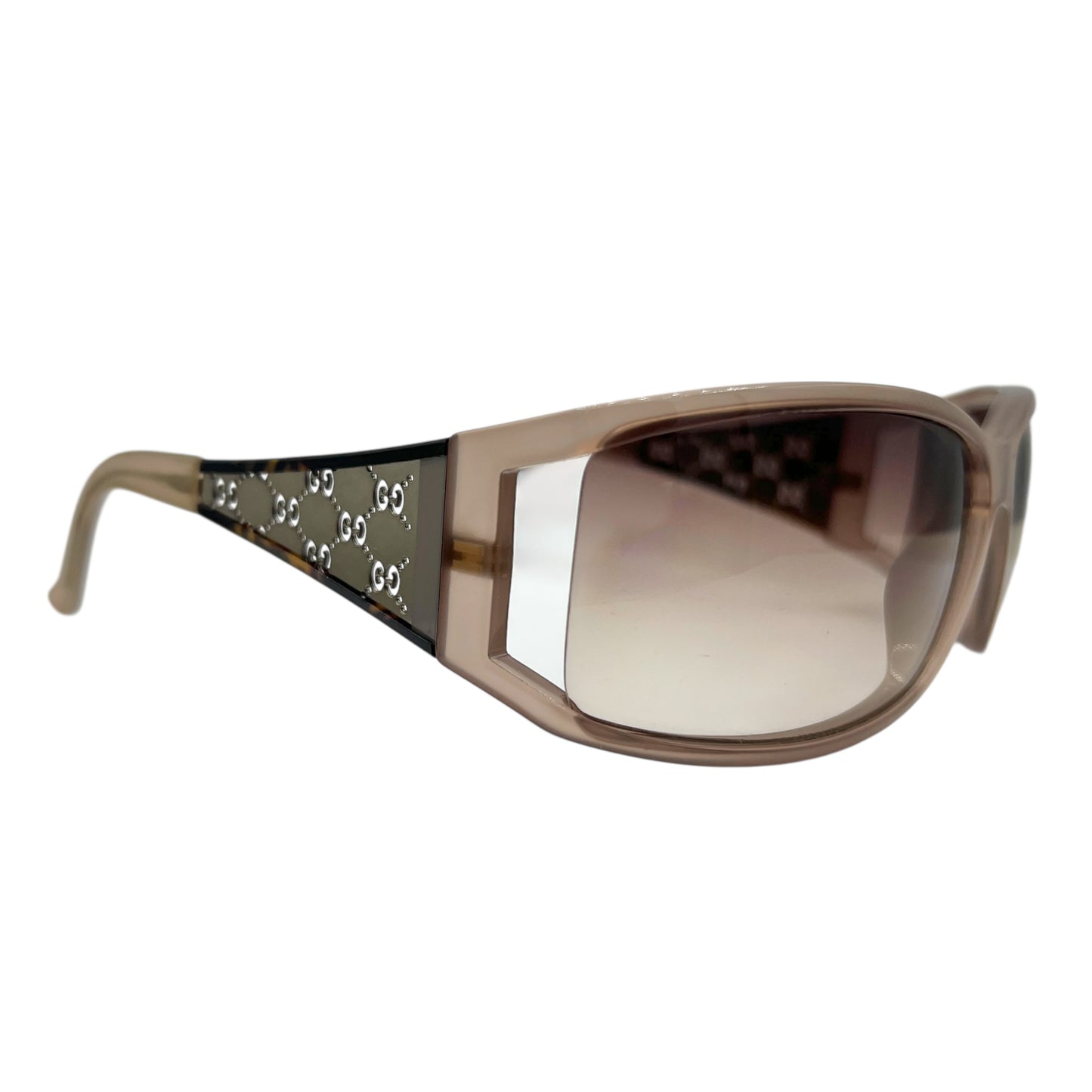 Gucci Taupe & Silver Monogram Arm Rectangle Sunglasses GG2998/S
