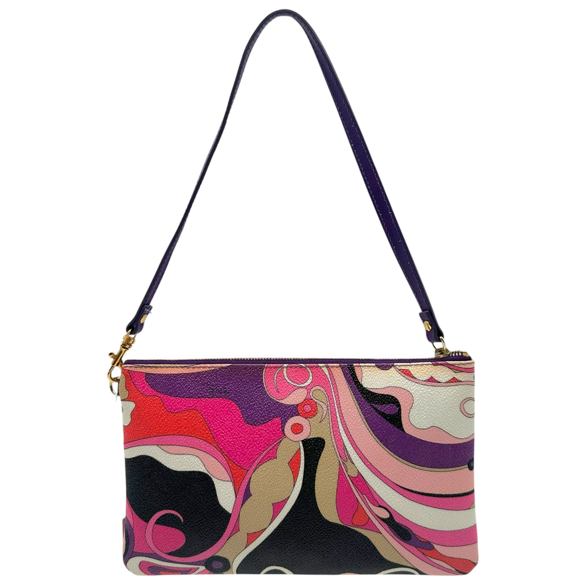 Emilio Pucci Black Multicolor Printed PVC Pochette Bag