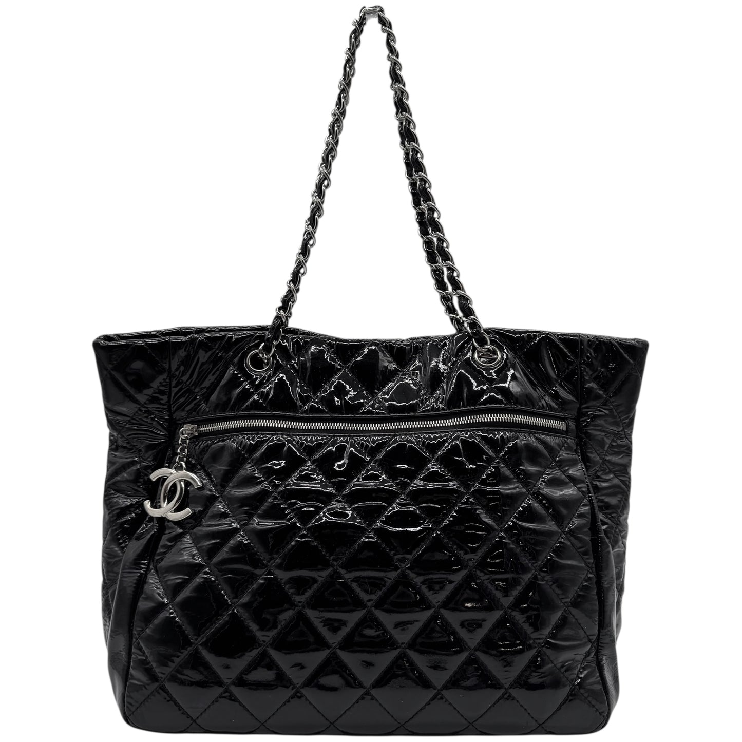 Chanel Black Patent Matelasse Quilted Leather Chain Strap Tote Bag 2009-10 - Outfit Repeater