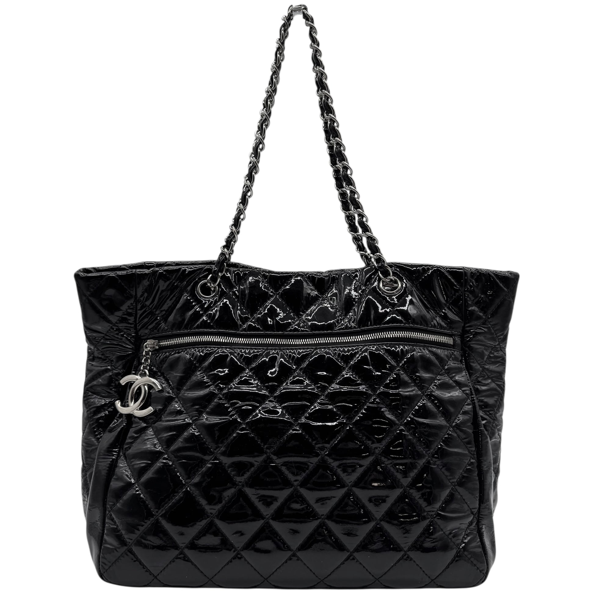 Chanel Black Patent Matelasse Quilted Leather Chain Strap Tote Bag 2009-10 - Outfit Repeater