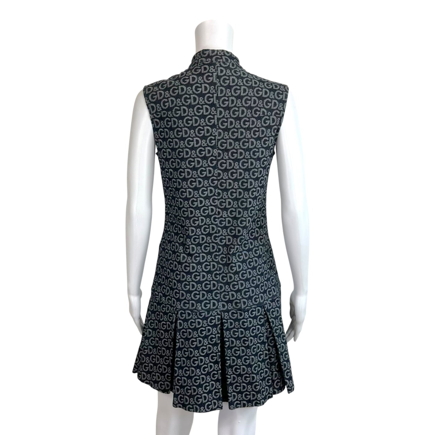 D&G Dolce & Gabbana Denim Logo Print Pleated Mini Dress
