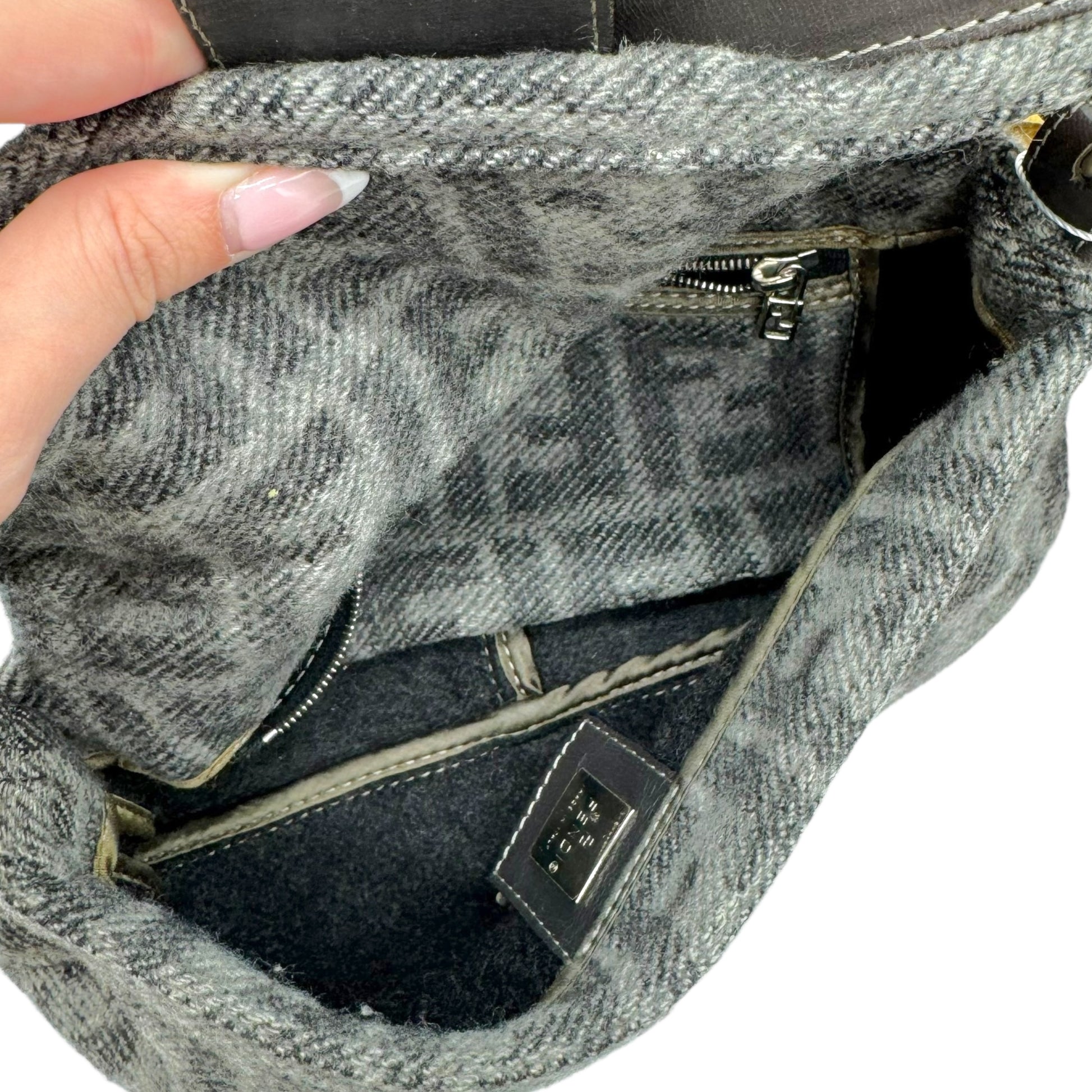 Fendi Gray Zucca Monogram Wool & Cashmere Knit Baguette Bag - Outfit Repeater