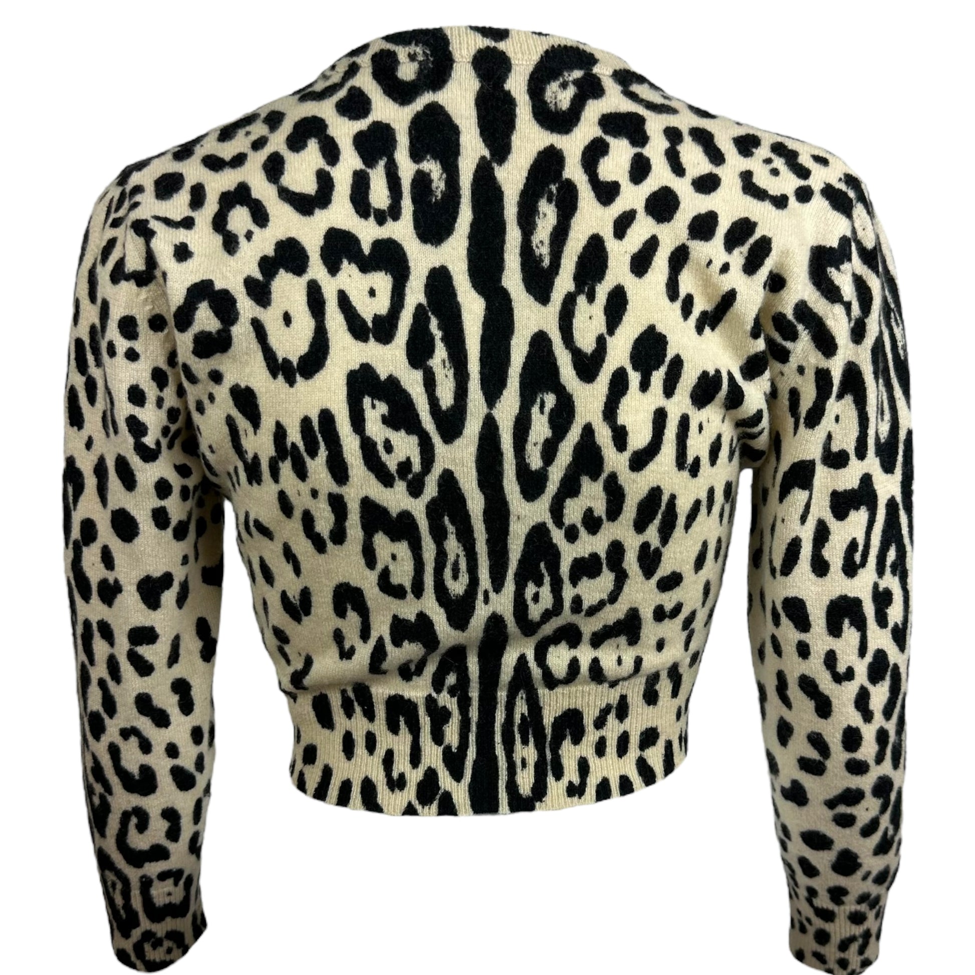 Dolce & Gabbana 3/4 Sleeve Cropped Leopard Print Cashmere Cardigan - Outfit Repeater