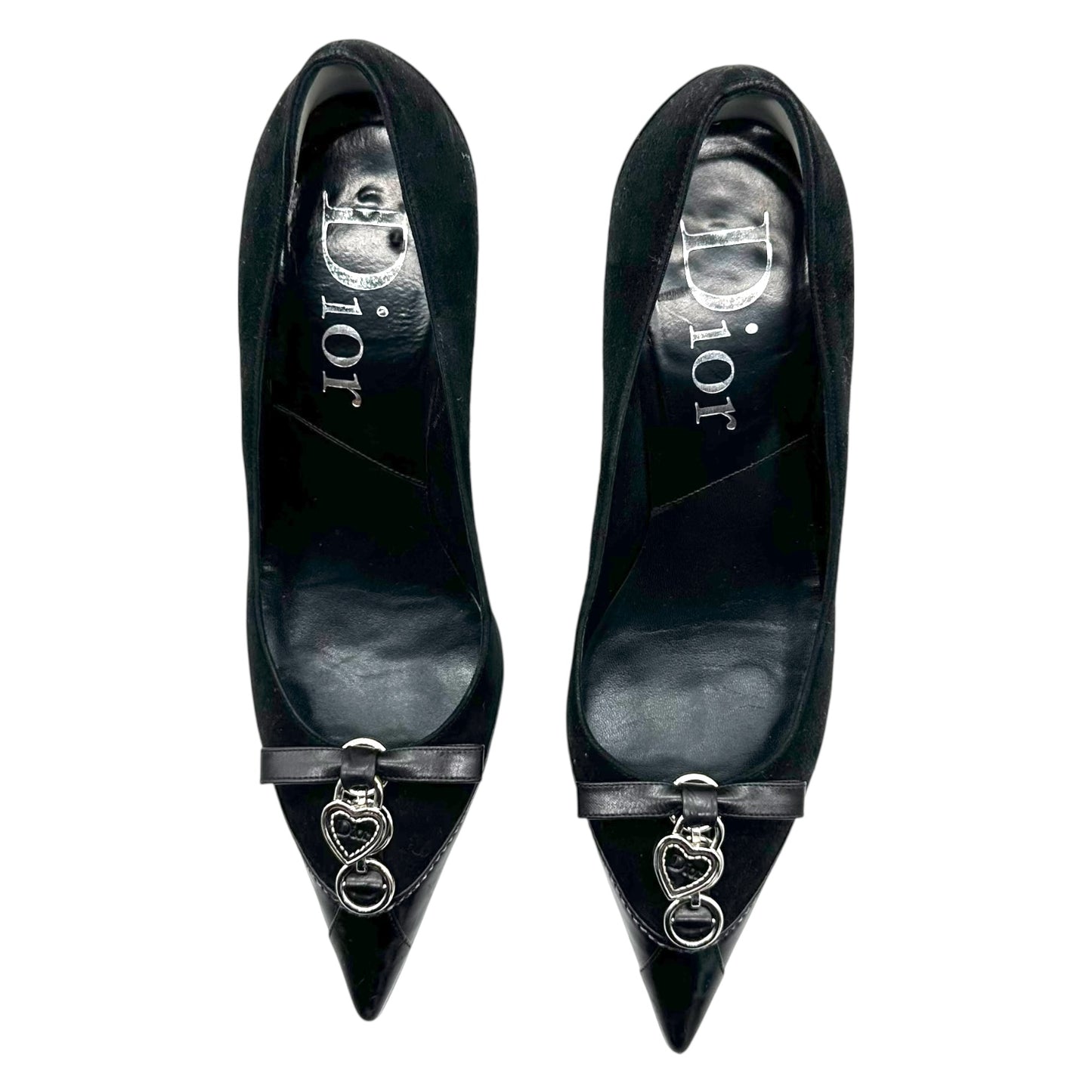 Christian Dior Black Suede Romantique Heart Charm Heels