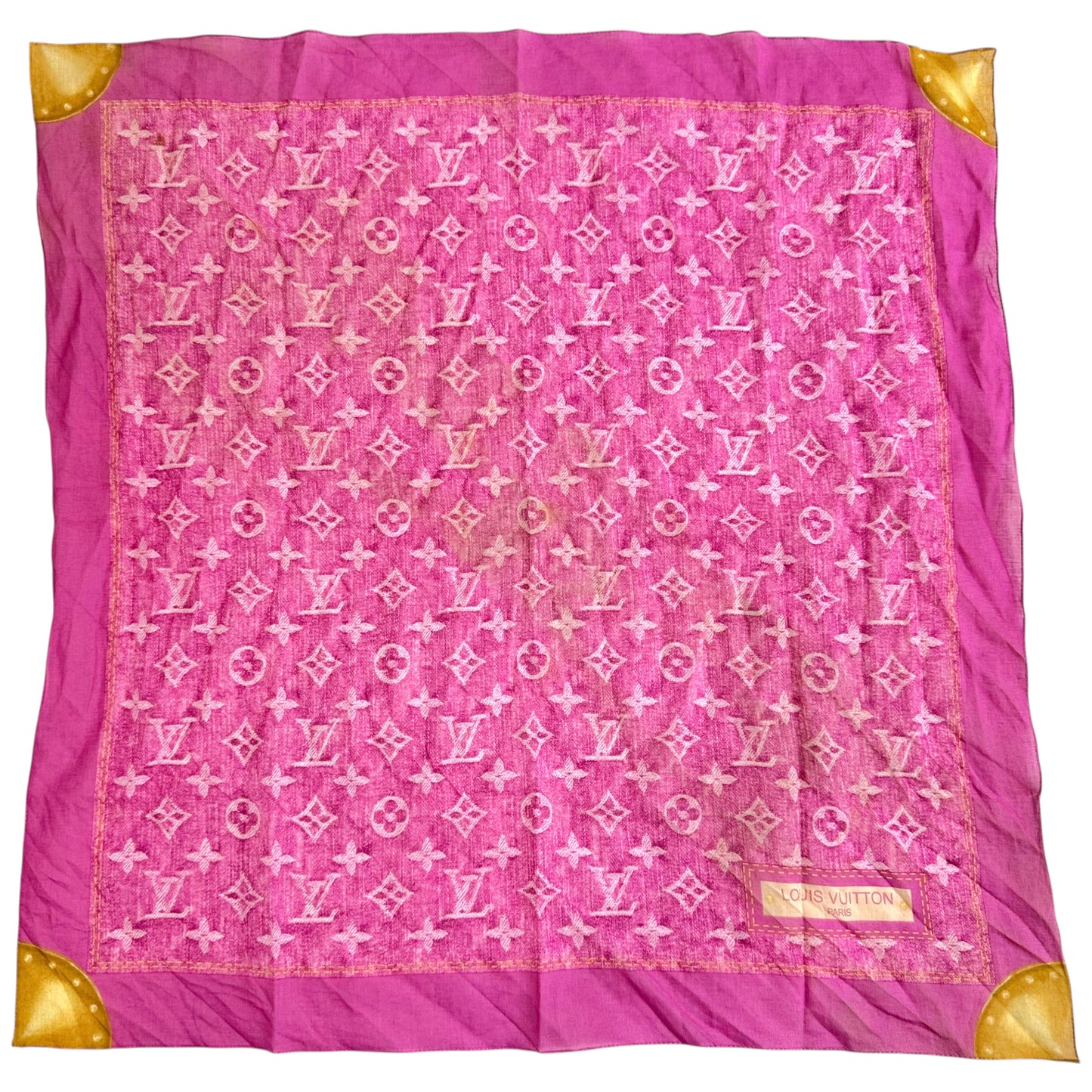 Louis Vuitton S/S 2006 Pink Denim Monogram Cotton Square Scarf - Outfit Repeater