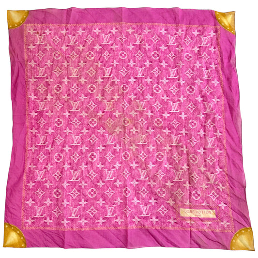 Louis Vuitton S/S 2006 Pink Denim Monogram Cotton Square Scarf - Outfit Repeater