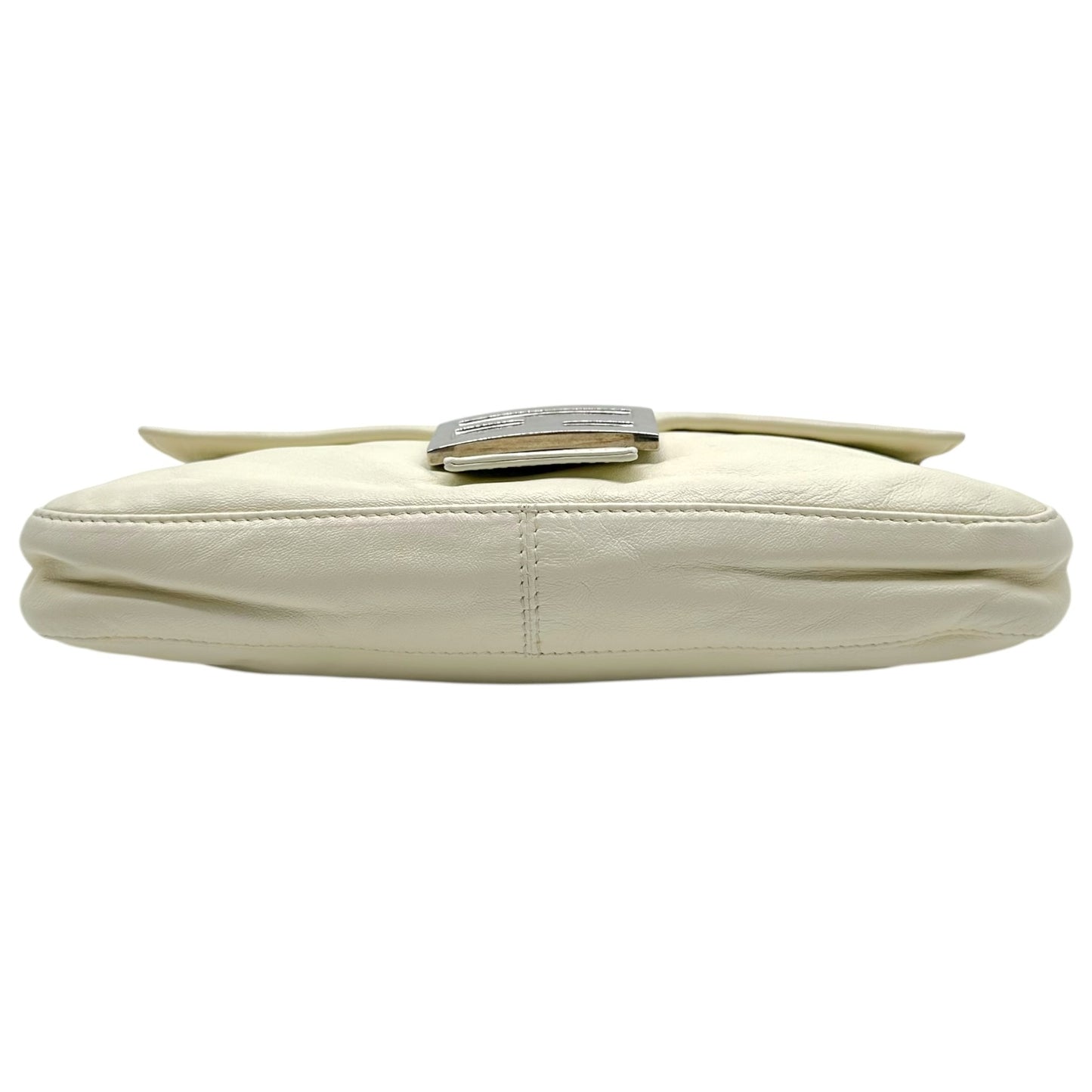 Fendi White Leather Baguette Bag with Silver Hardware