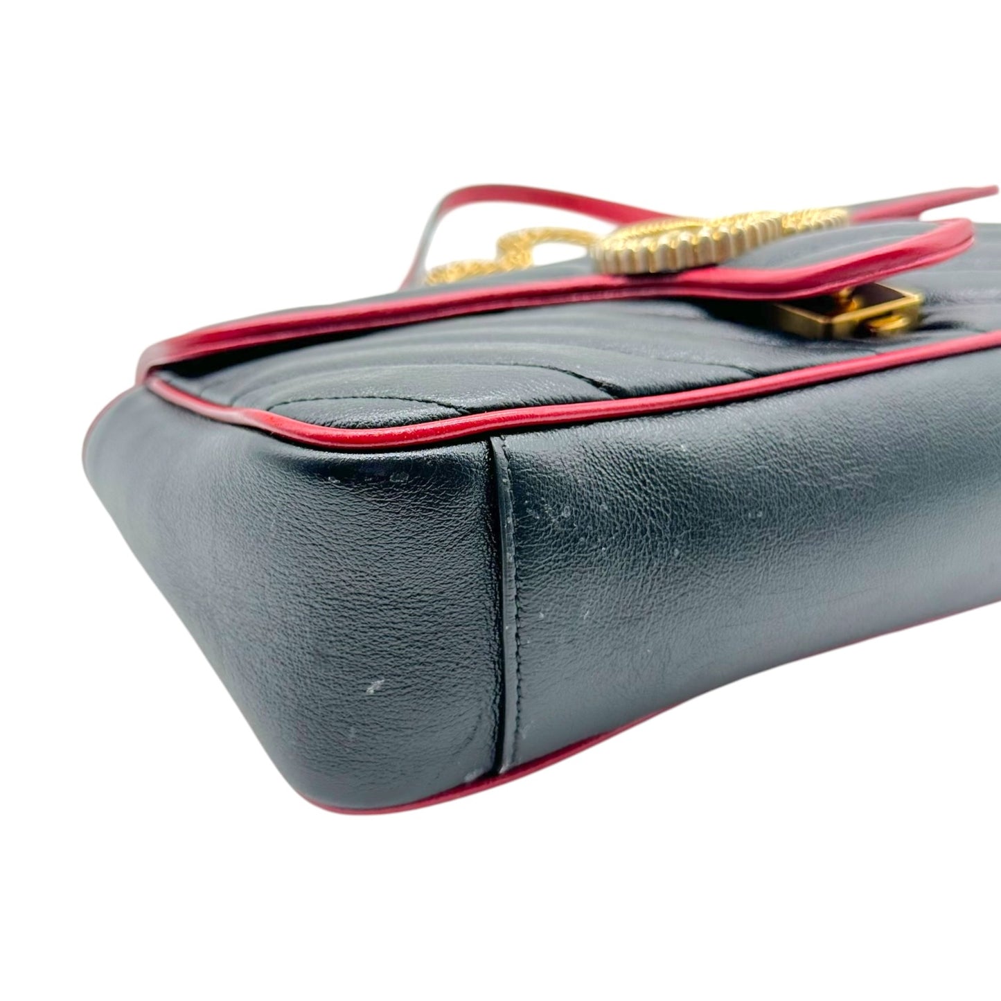 Gucci Black Leather Red Trim Marmot Shoulder Bag