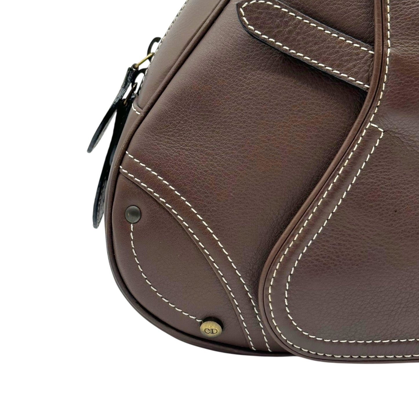 Christian Dior Brown Leather Large Double Saddle Bowler Bag