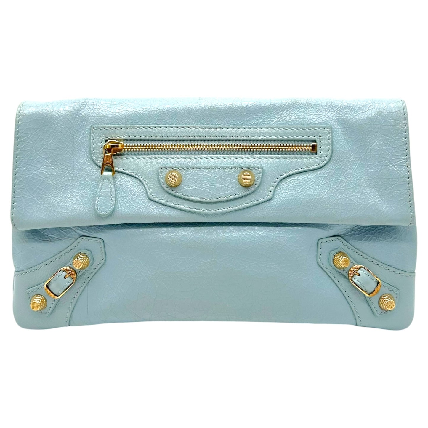 Balenciaga City Clutch Bag Light Blue Gold Hardware