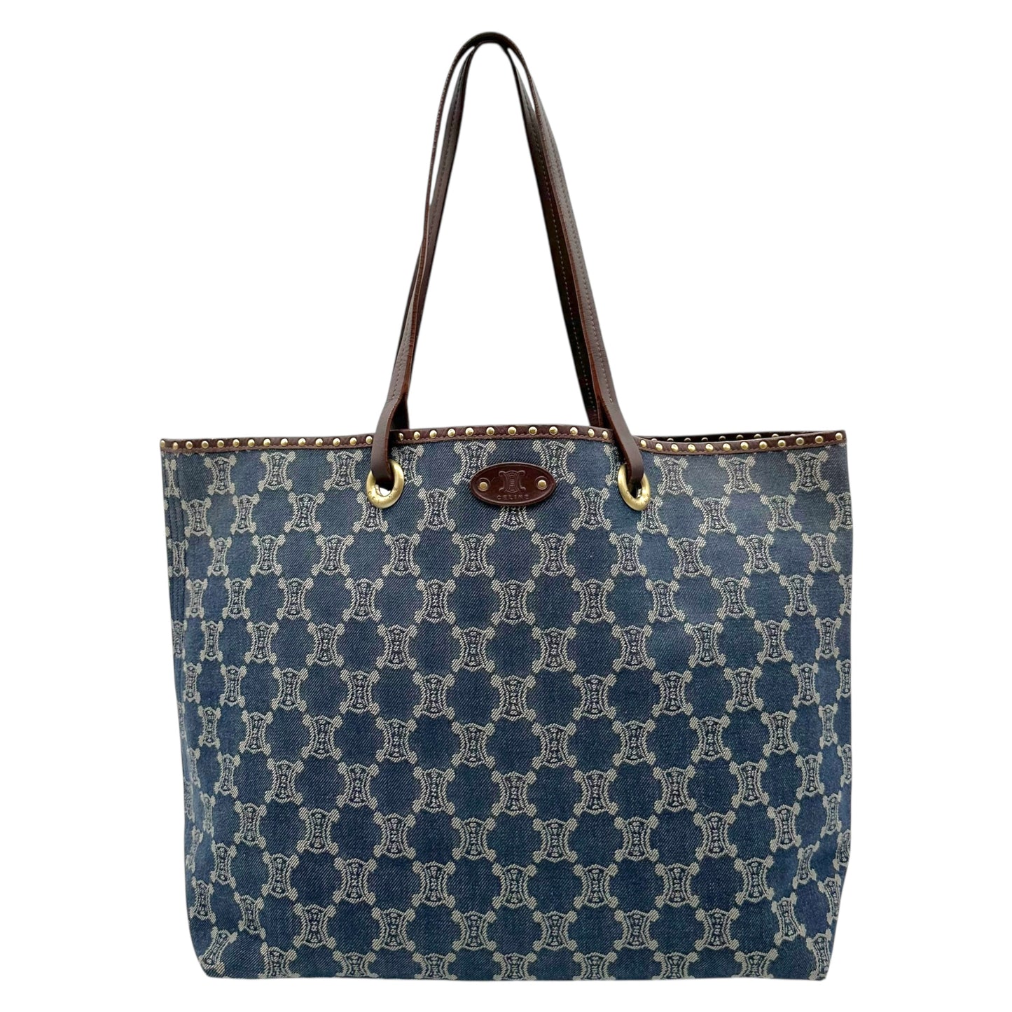 Celine Denim Triomphe Monogram Studded Tote Bag