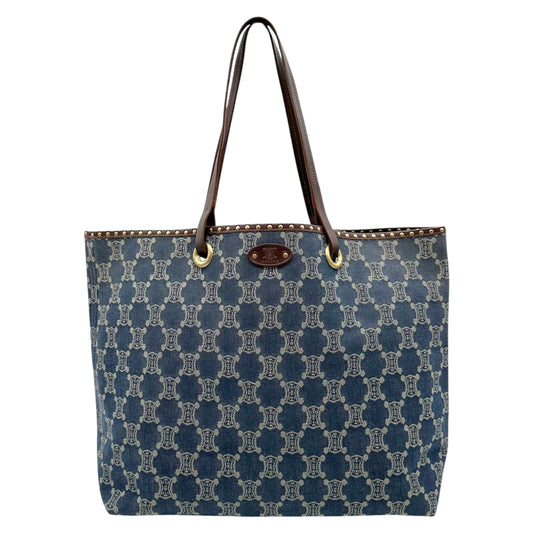 Celine Denim Triomphe Monogram Studded Tote Bag