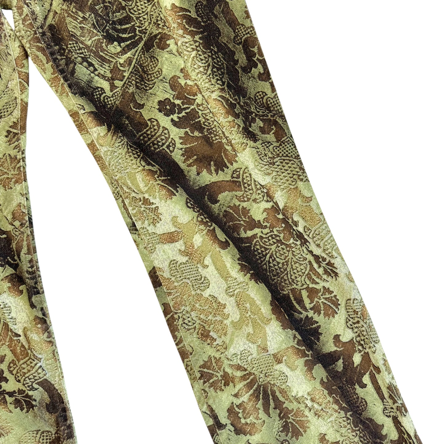 Roberto Cavalli Green Metallic Damask Printed Jeans
