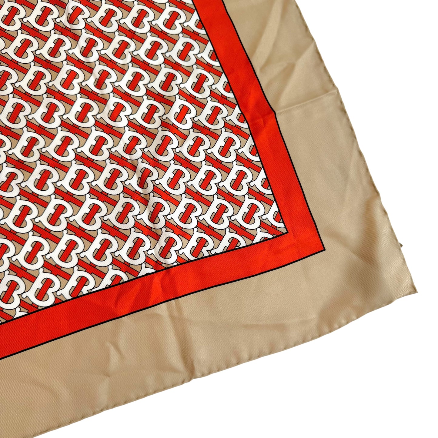 Burberry Tan & Orange Current Monogram Silk Square Scarf