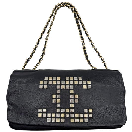 Chanel Black Lambskin CC Studded Logo East West Shoulder Bag 2008-09