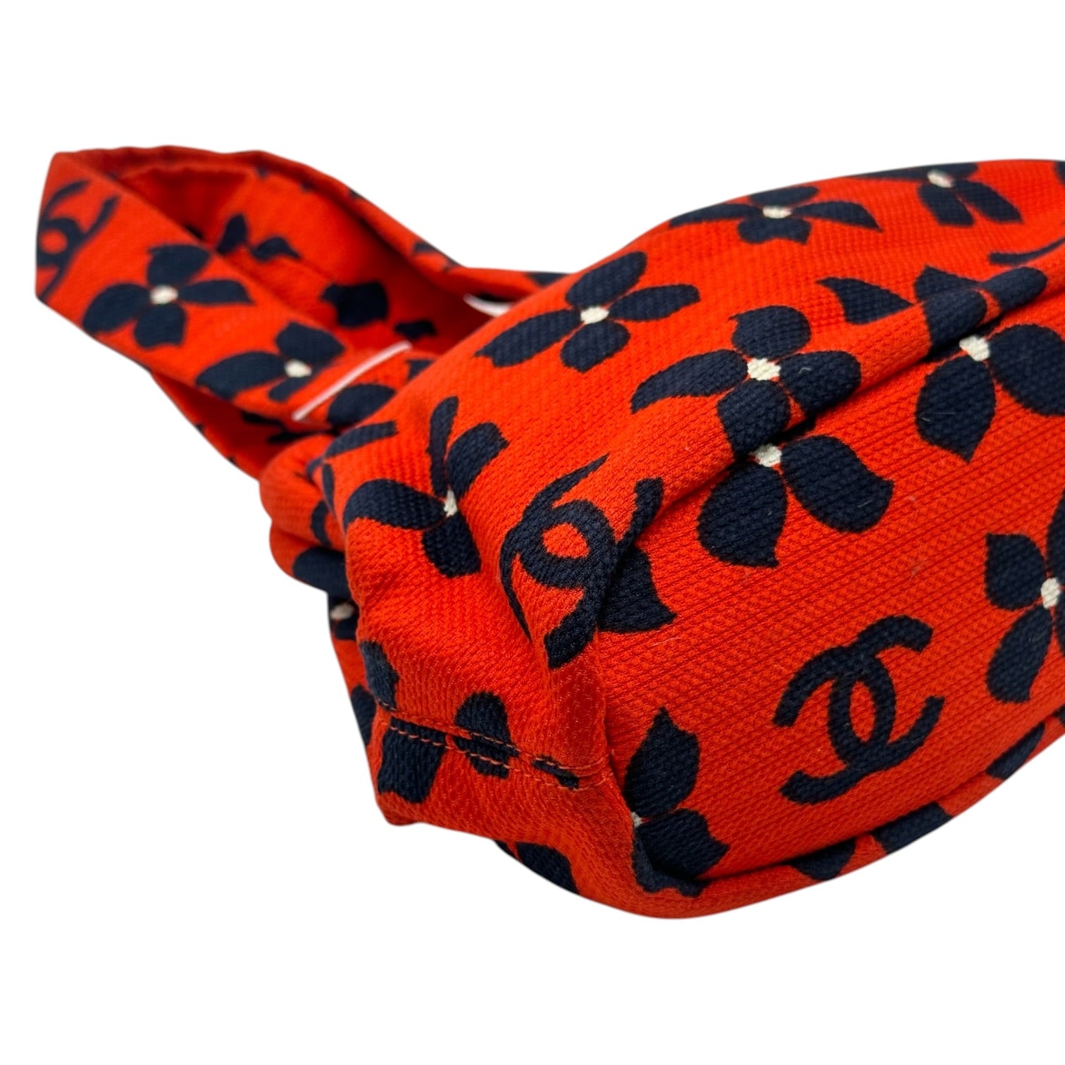 Chanel Kisslock Handbag Bright Red Navy Clover Print