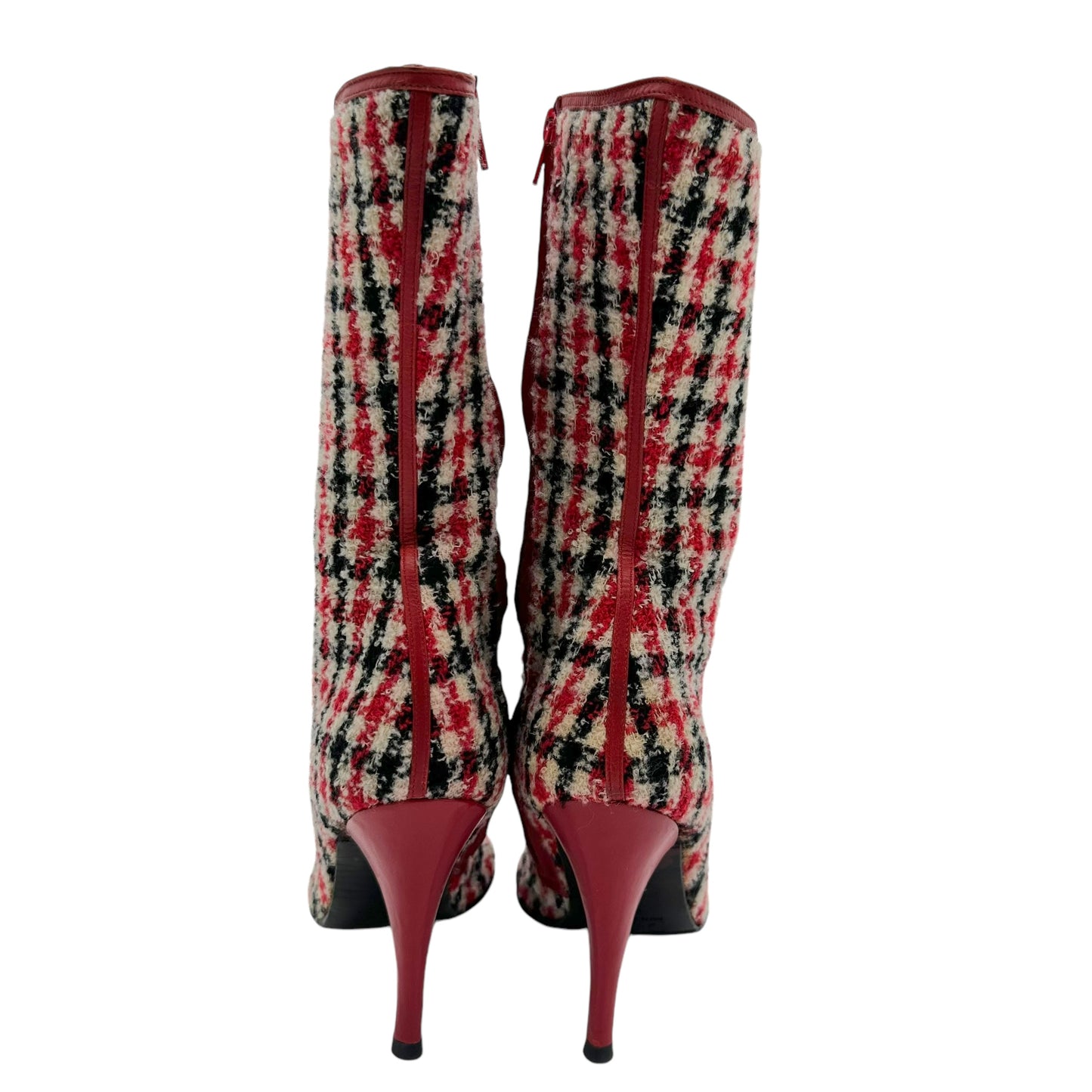 D&G Dolce & Gabbana Blue and Red Plaid Heeled Boots