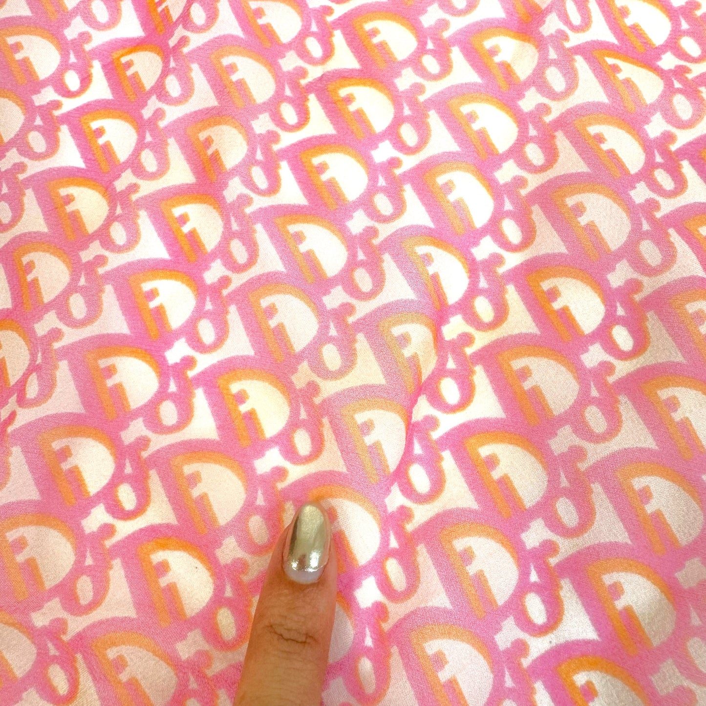 Christian Dior Hot Pink & Orange Trotter Monogram Sheer Silk Square Scarf