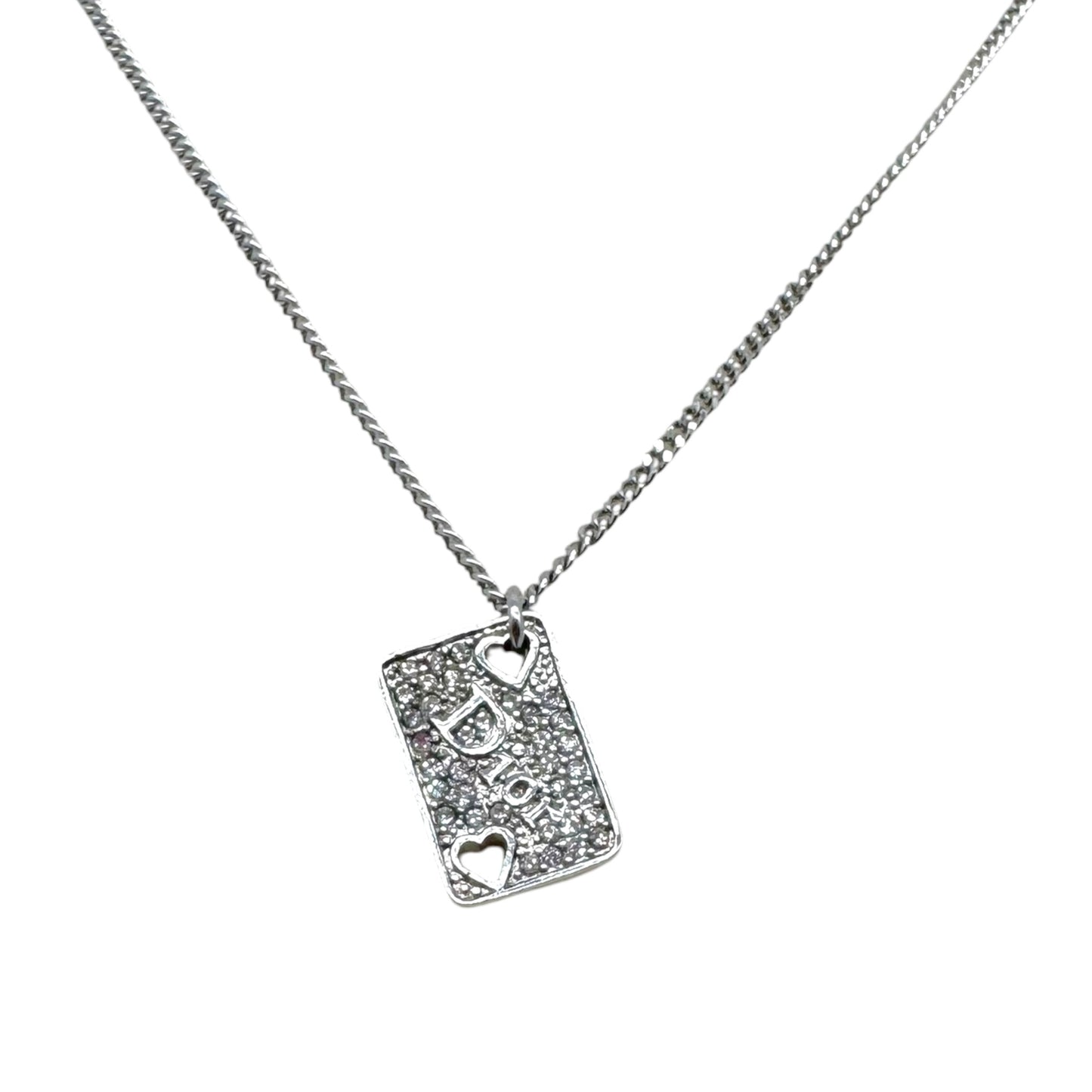 Christian Dior Crystal Playing Card Logo Necklace