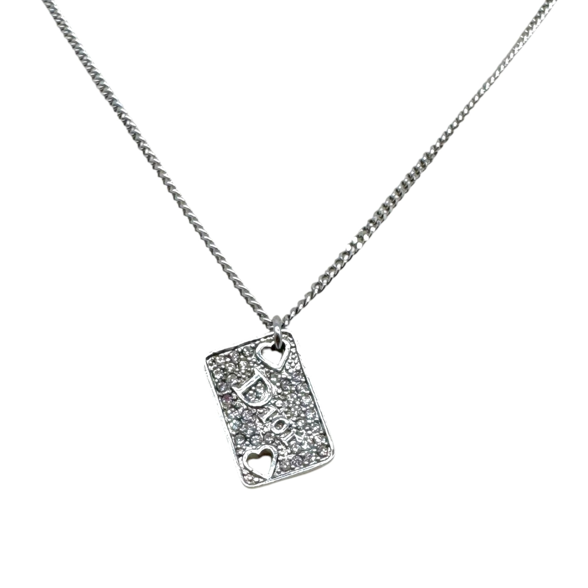 Christian Dior Crystal Playing Card Logo Necklace