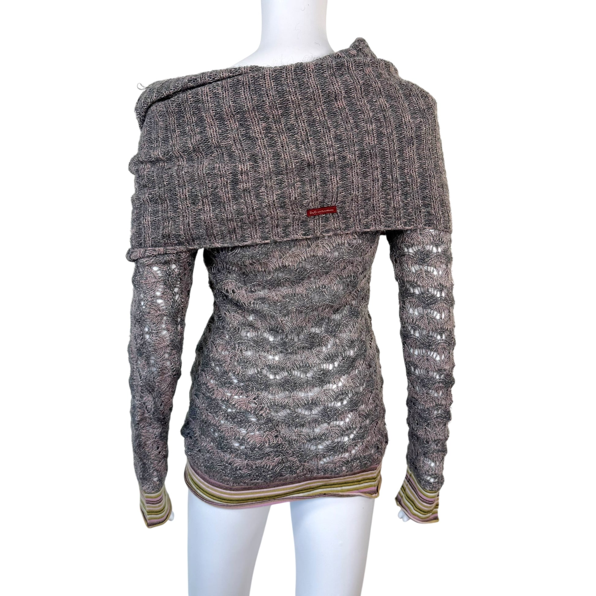 D&G Dolce & Gabbana Off the Shoulder Multicolor Knit Sweater - Outfit Repeater