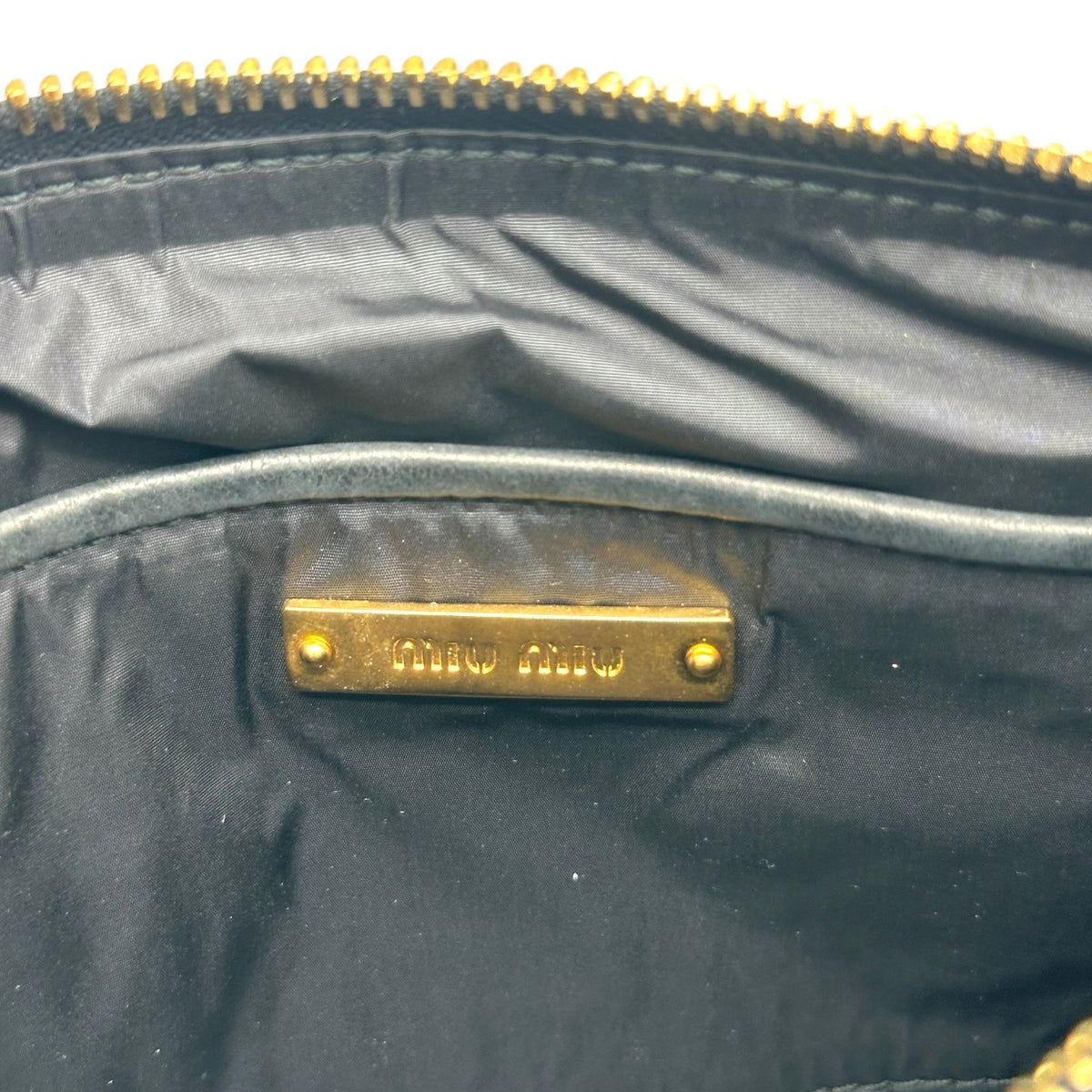 Miu Miu Black Lambskin Gold Studded Pouch Clutch Bag