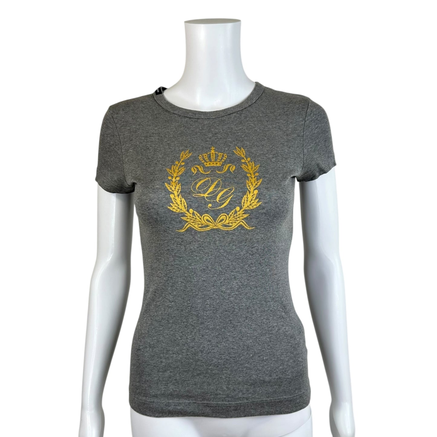 Dolce & Gabbana Gray Yellow Logo Crest Graphic T-Shirt
