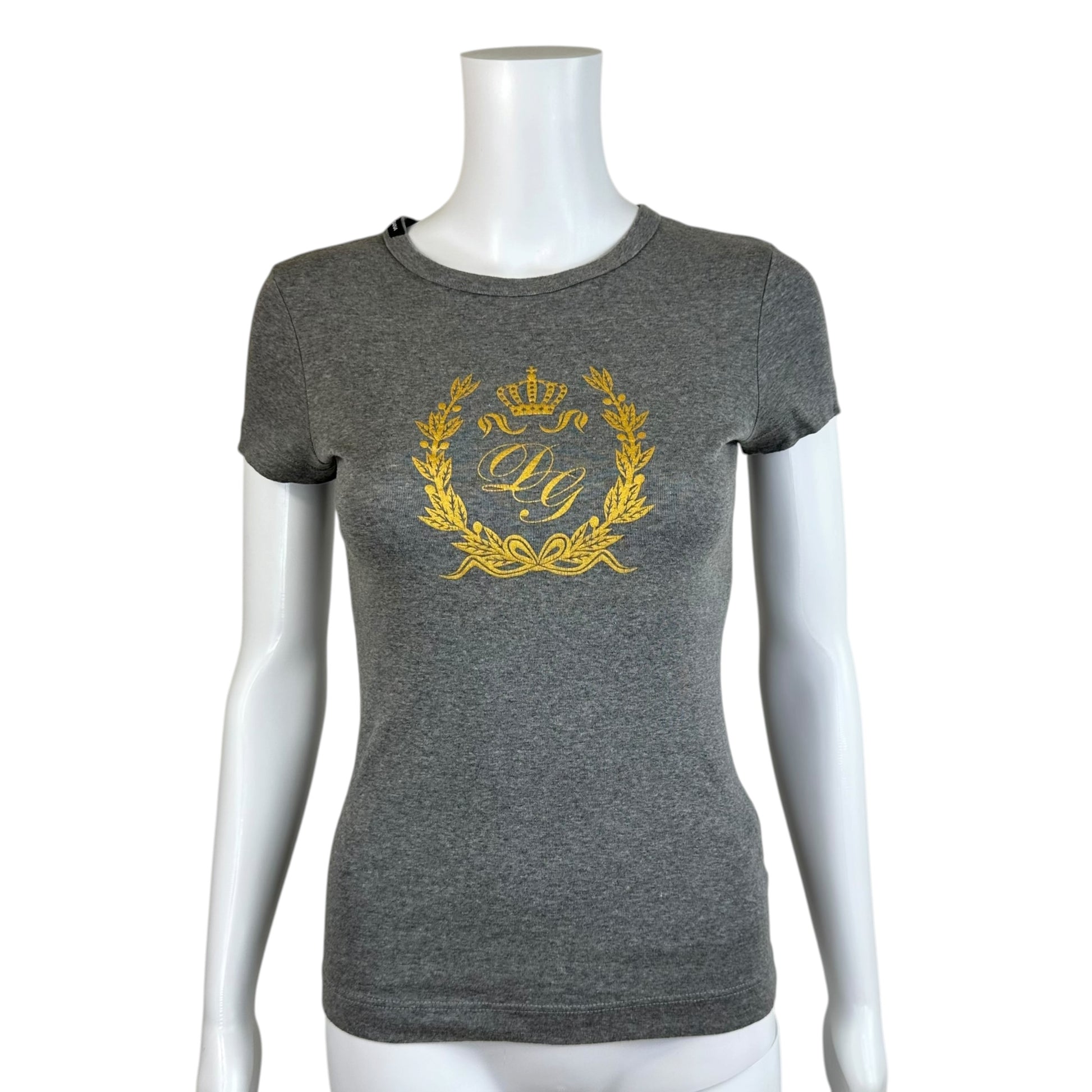 Dolce & Gabbana Gray Yellow Logo Crest Graphic T-Shirt