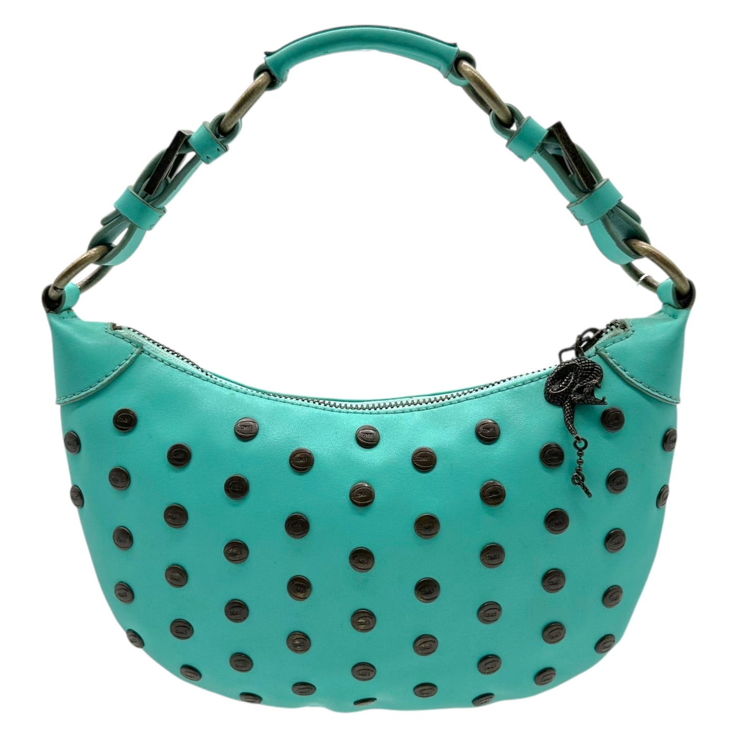 Just Cavalli Roberto Cavalli Teal Blue Studded Shoulder Bag - Outfit Repeater